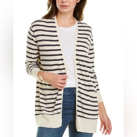 MADEWELL white-navy striped open lightweight staple wardrobe cardigan. NWT XS - Picture 1 of 10